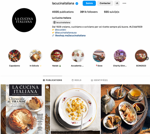 compte instagram @lacucinaitaliana