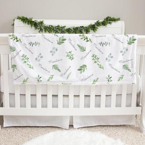 greenery minky personalized baby girl blanket