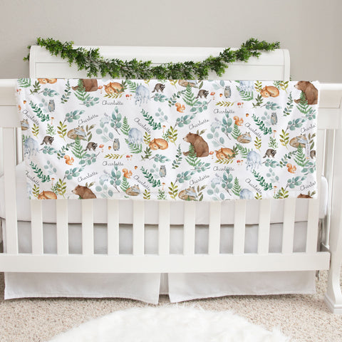 woodland animal minky baby deluxe personalized blanket