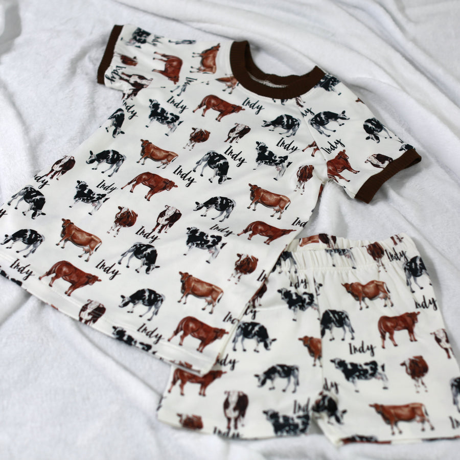 Cow Print Pajamas  - Short or Long Sleeve (3 months to kids 14)