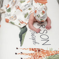 Giraffe Palm Leaf Personalized Baby Swaddle Blanket