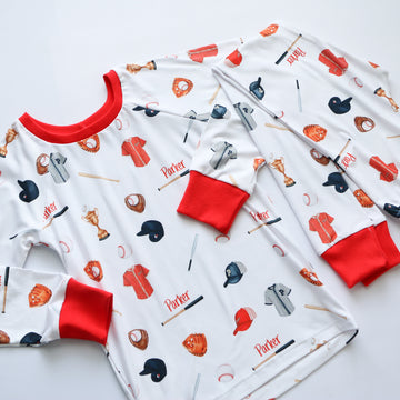 Baseball Pajamas - Short or Long Sleeve (3 months to kids 14)