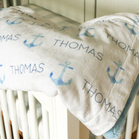 Blue Pastel Anchors Baby Deluxe Blanket