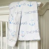 Blue Pastel Anchors Baby Deluxe Blanket