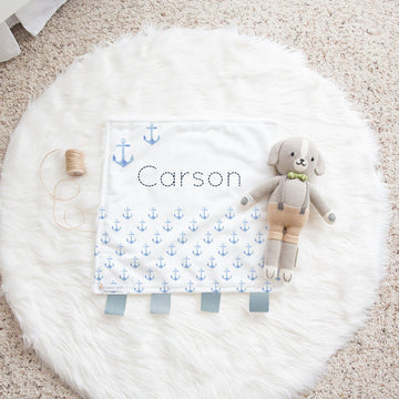 blue pastel anchor minky lovie blanket for baby