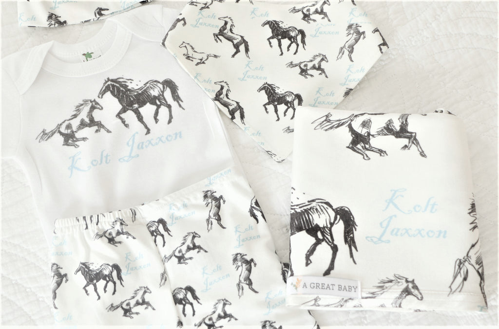 baby boy clothes with horses