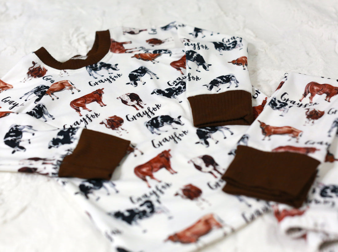 Cow Print Pajamas  - Short or Long Sleeve (3 months to kids 14)