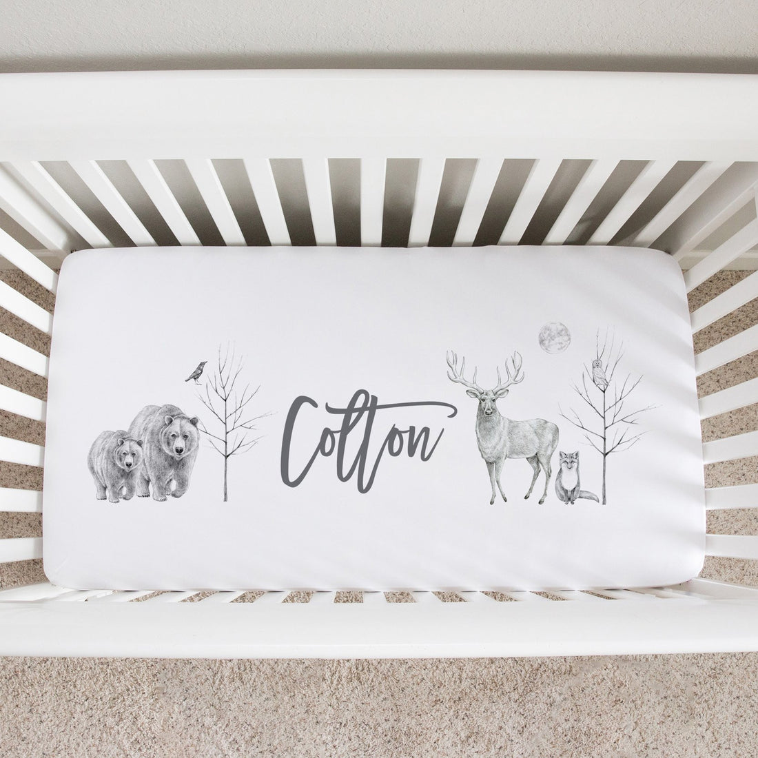 Gray Wildlife Crib Sheet