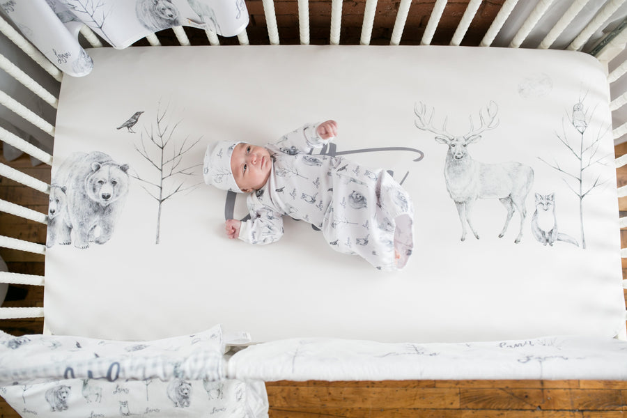 Gray Wildlife Crib Sheet