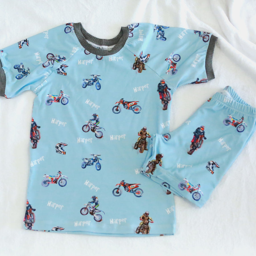 Dirt Bike Pajamas  - Short or Long Sleeve (3 months to kids 14)