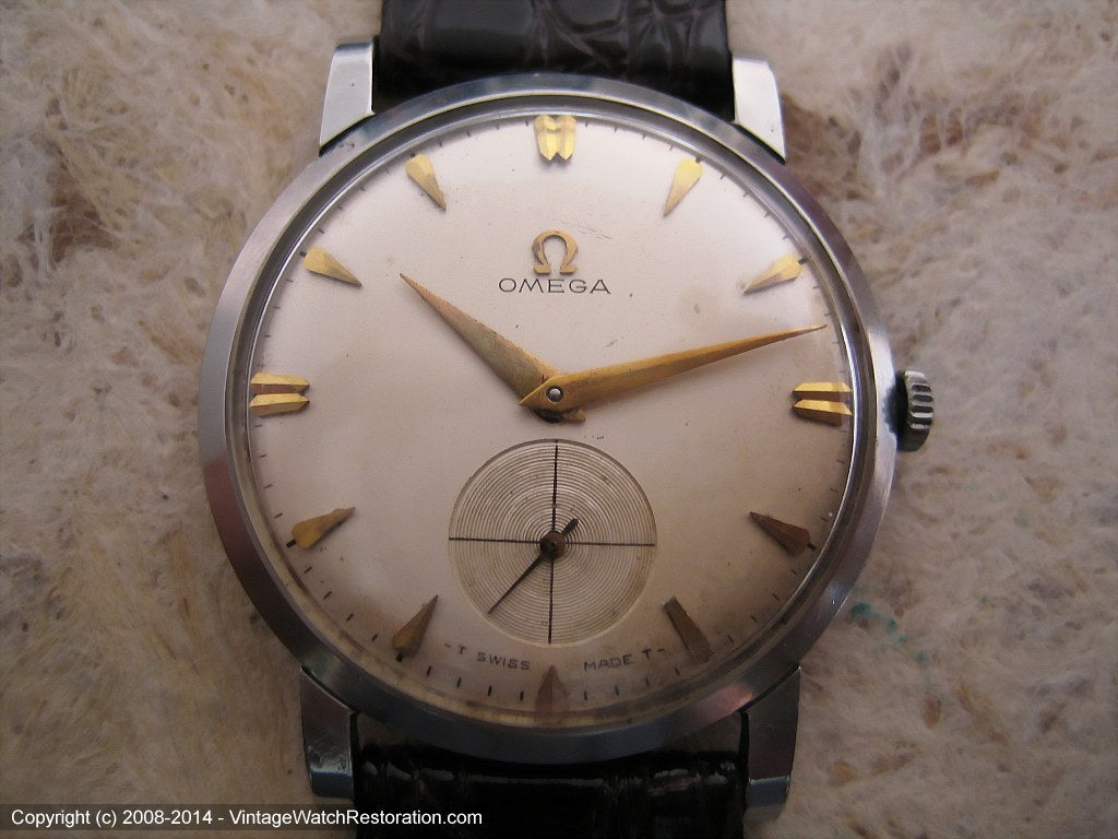 leren dun Verplicht Thin Classic Omega Cal 510 with Off White Dial and Gold Chevron Marker –  Vintage Watch Restoration