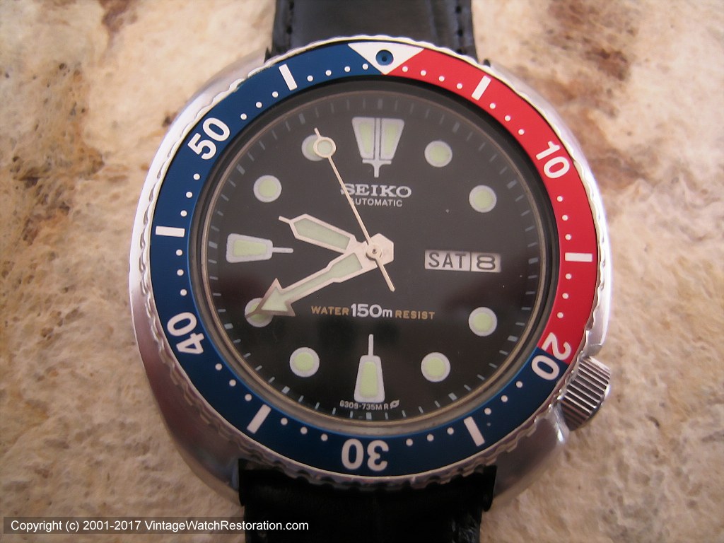 Huge Seiko 'Pepsico' Divers in Black Dial with Day-Date, Automatic, Hu –  Vintage Watch Restoration