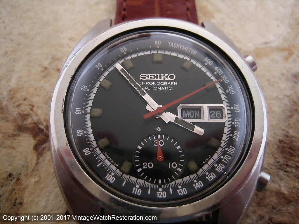 Seiko Chronograph Black Dial Day-Date, Automatic, Very Large 40mm – Vintage  Watch Restoration