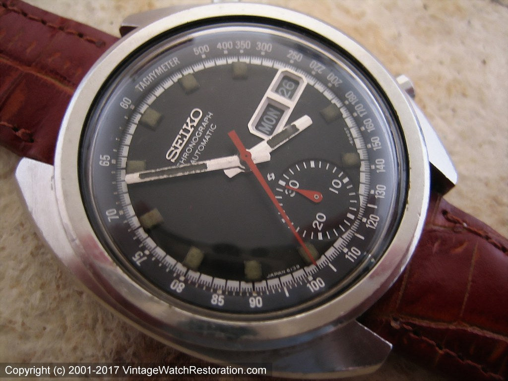 Seiko Chronograph Black Dial Day-Date, Automatic, Very Large 40mm – Vintage  Watch Restoration