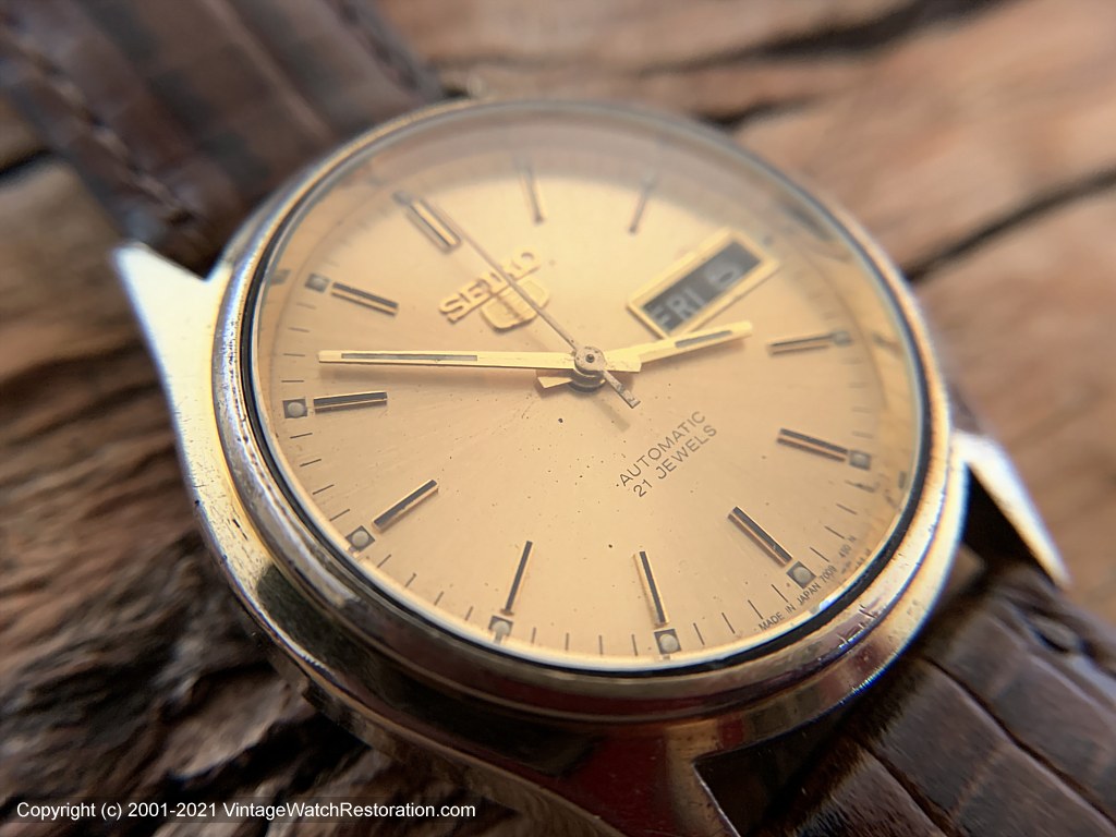 Seiko '5' Golden Dial Day-Date (English and Arabic), Automatic,  –  Vintage Watch Restoration