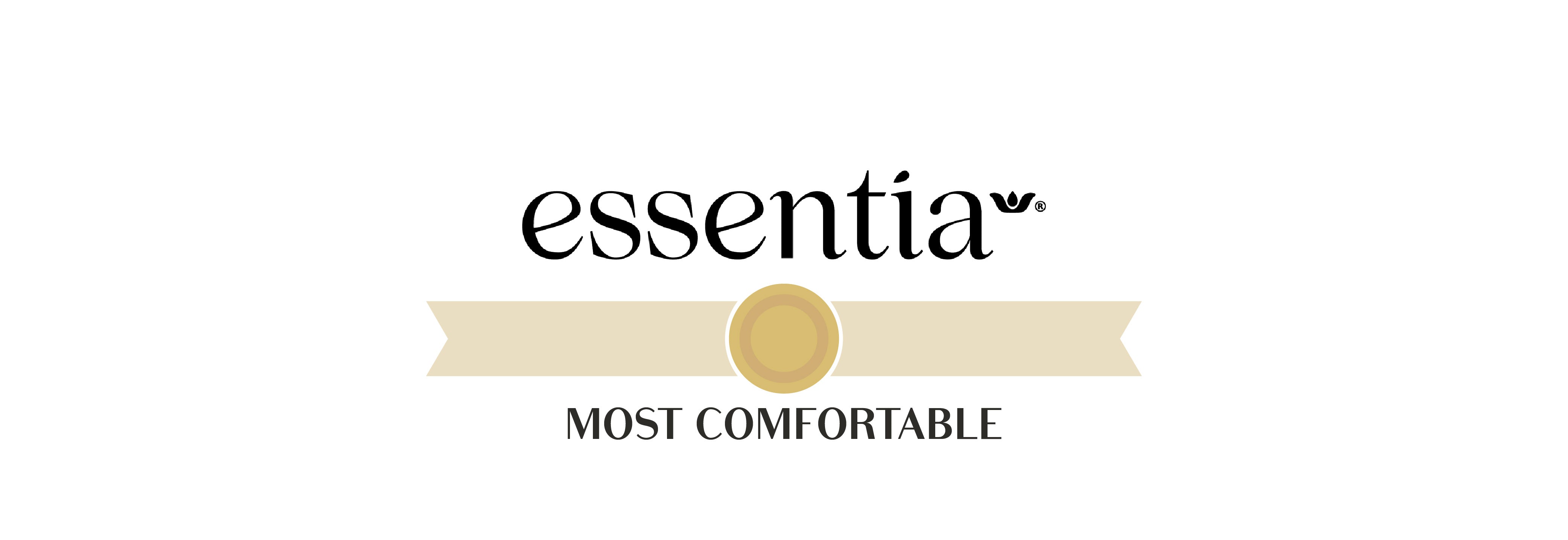 Essentia logo with golden medal and ribbon, text below that says "most pure".