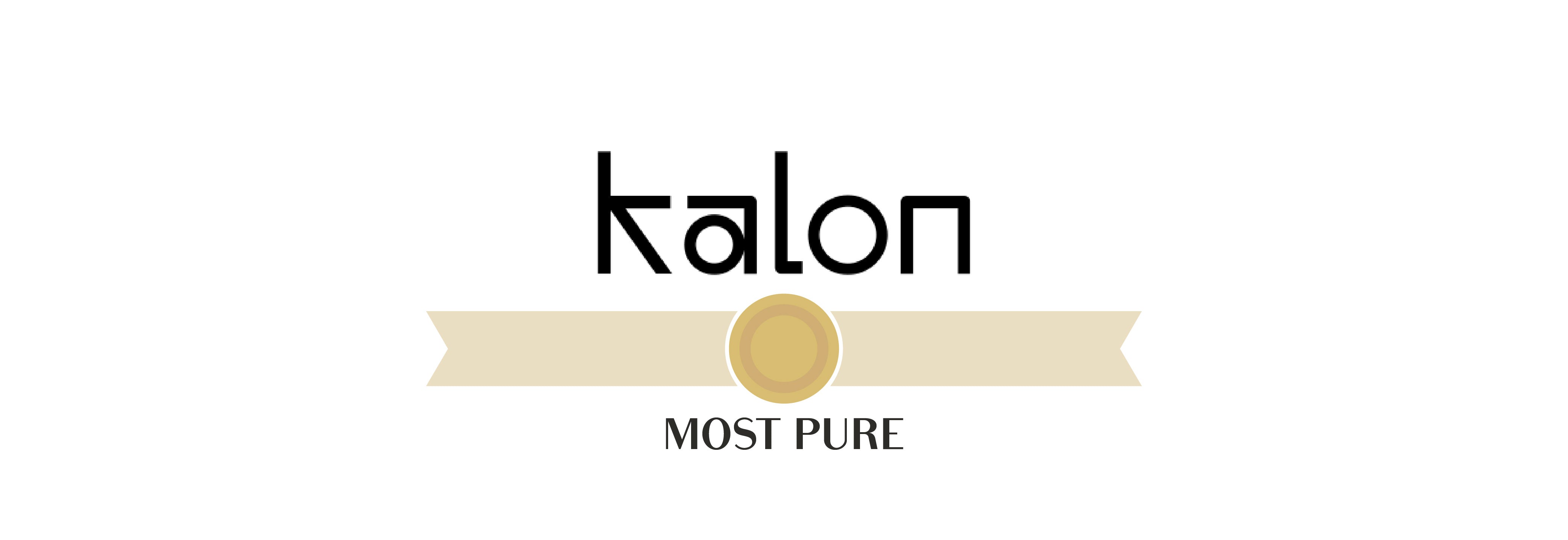 Kalon logo with golden medal and ribbon, text below that says "most pure".