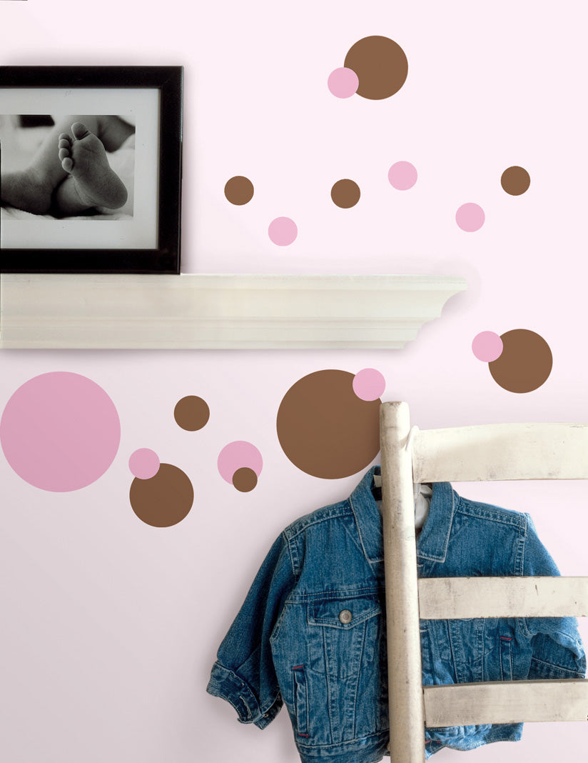 RM-RMK1245SCS Just Dots Pink and Brown Peel & Stick Wall Decals sku RM-RMK1245SCS