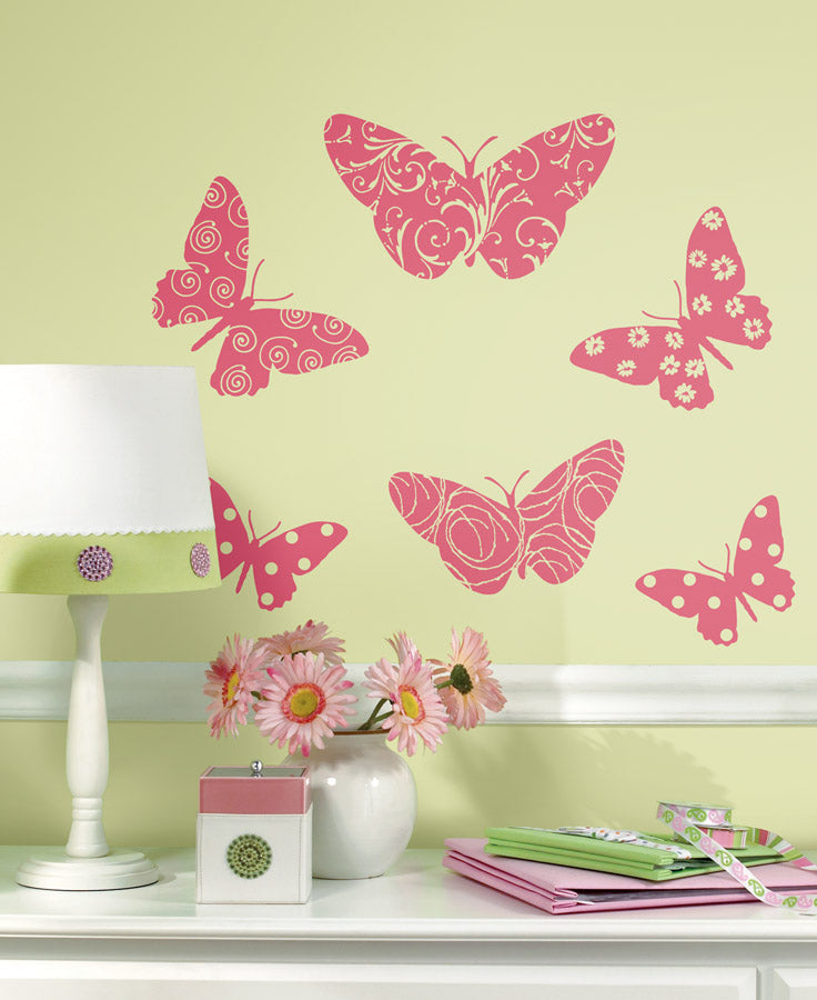 RM-RMK1325SLG Flocked Butterfly Peel & Stick Wall Decals sku RM-RMK1325SLG
