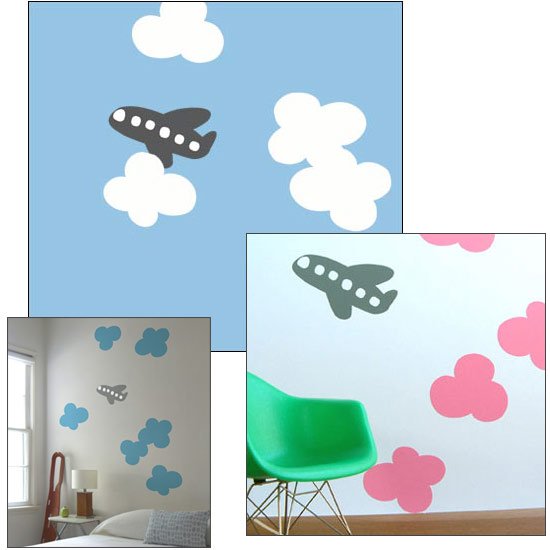 blik Pink Clouds and Plane Wall Stickers