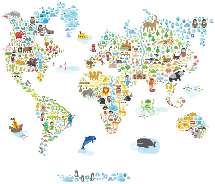 Pop and Lolli Extra Large Iconic Cultural World Map Wall Decals