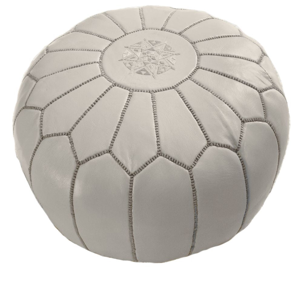 Jerrie Moroccan Ottoman in Grey Leather