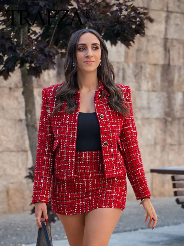 Renée Red Tweed Jacket & Skort Set