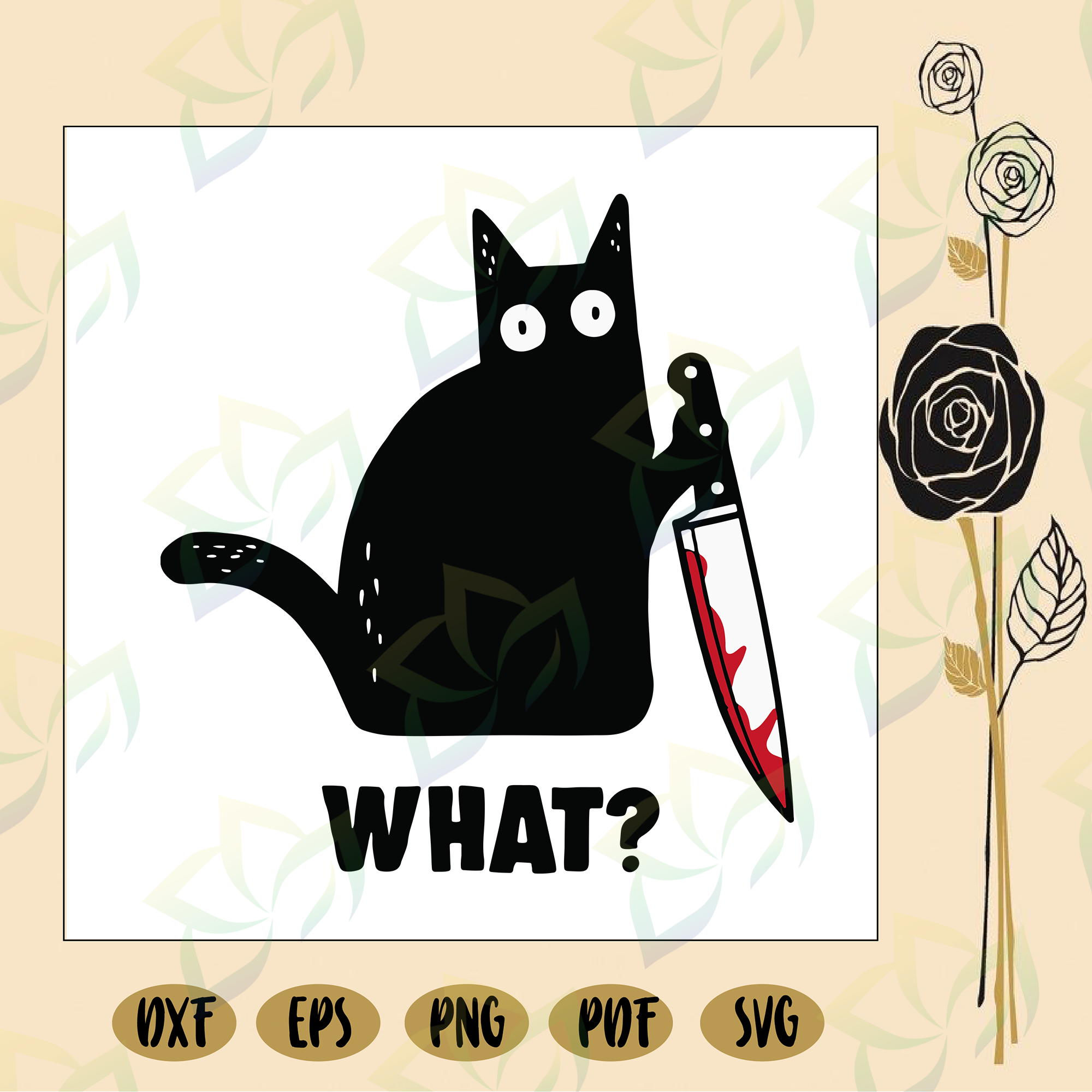 Download Cat What Funny Black Cat Murderous Cat With Knife Svg File Funny Cat Blossomsvg PSD Mockup Templates