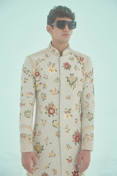 Buy Beige Embroidery French Knot Embellished Sherwani With Pant For Men by  SVA by Sonam & Paras Modi Online at Aza Fashions.