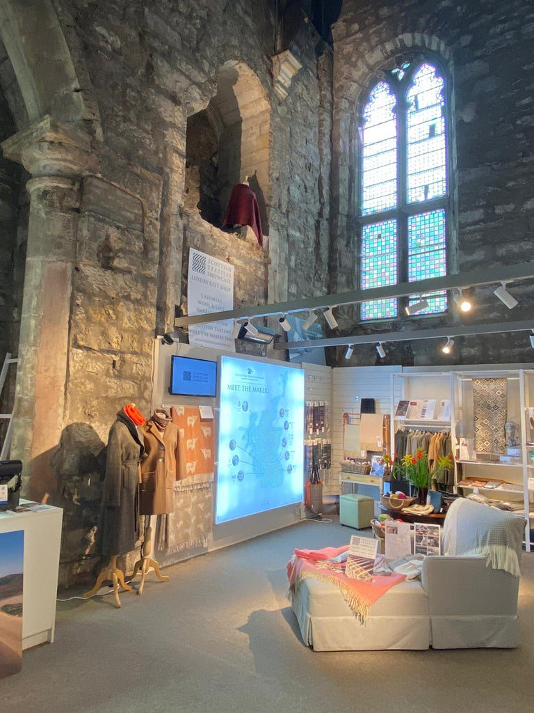 Our shop inside the Tron Kirk Scottish Textiles Showcase