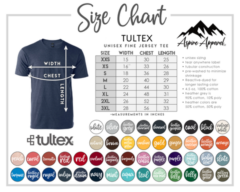 Tultex Color and Size Chart