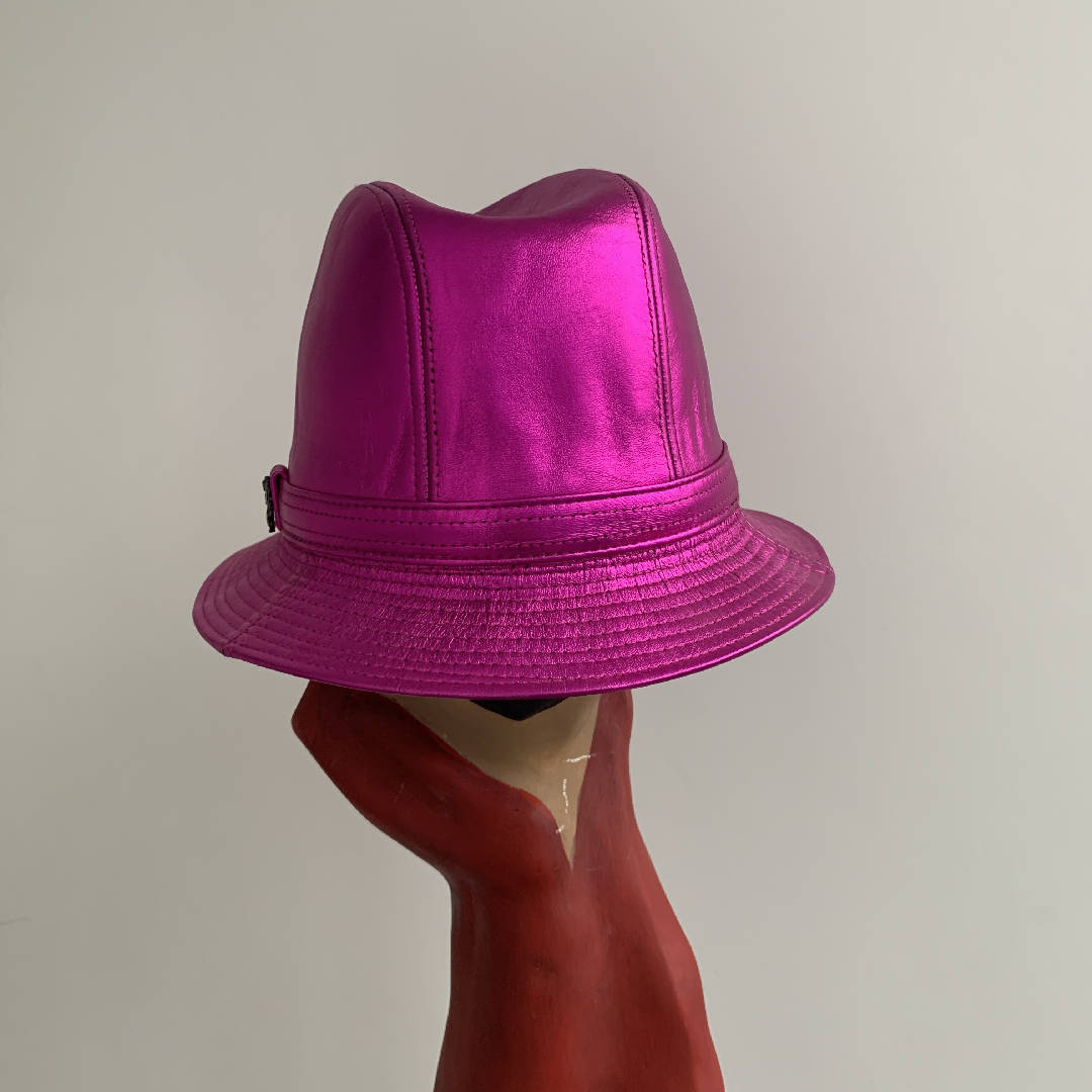 Philip Treacy Metallic Pink Leather Trilby Hat |The Hat Circle – The ...