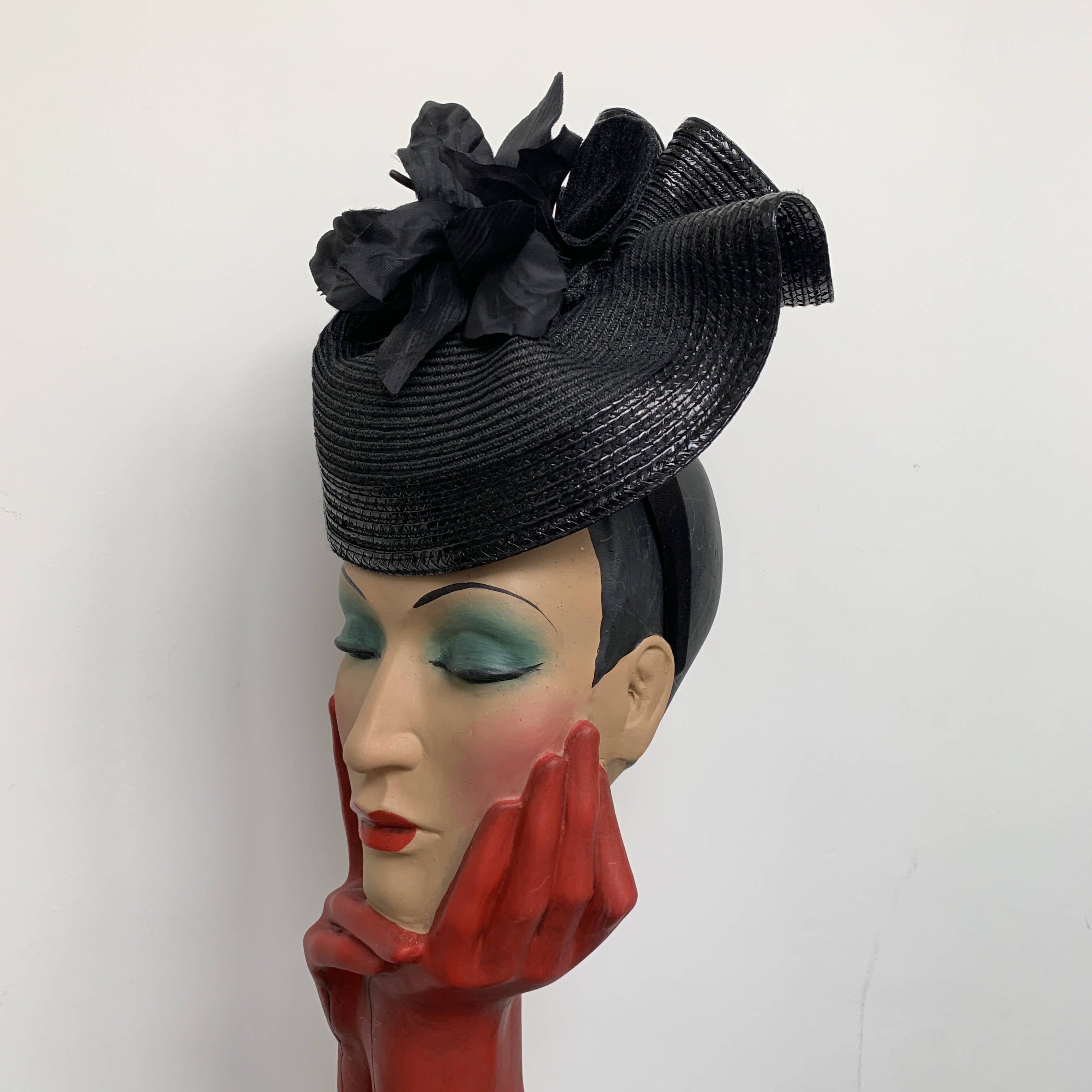 Vintage Stephen Jones Straw Flower Decorated Top Hat in Black – The Hat ...