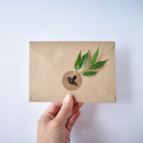 kraft envelope decoration with bird seal sticker elemente design