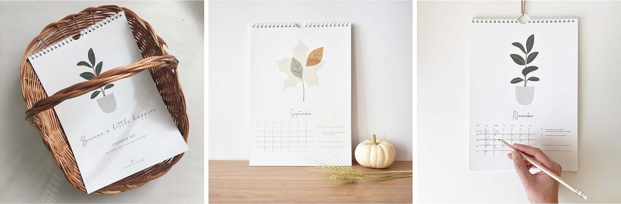 minimalist illustrated calendar Elemente Design become a little happier