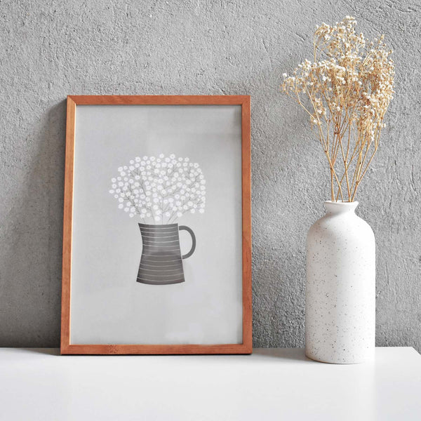 gypsophila flowers in ceramic jar illustrated art print poster Elemente Design