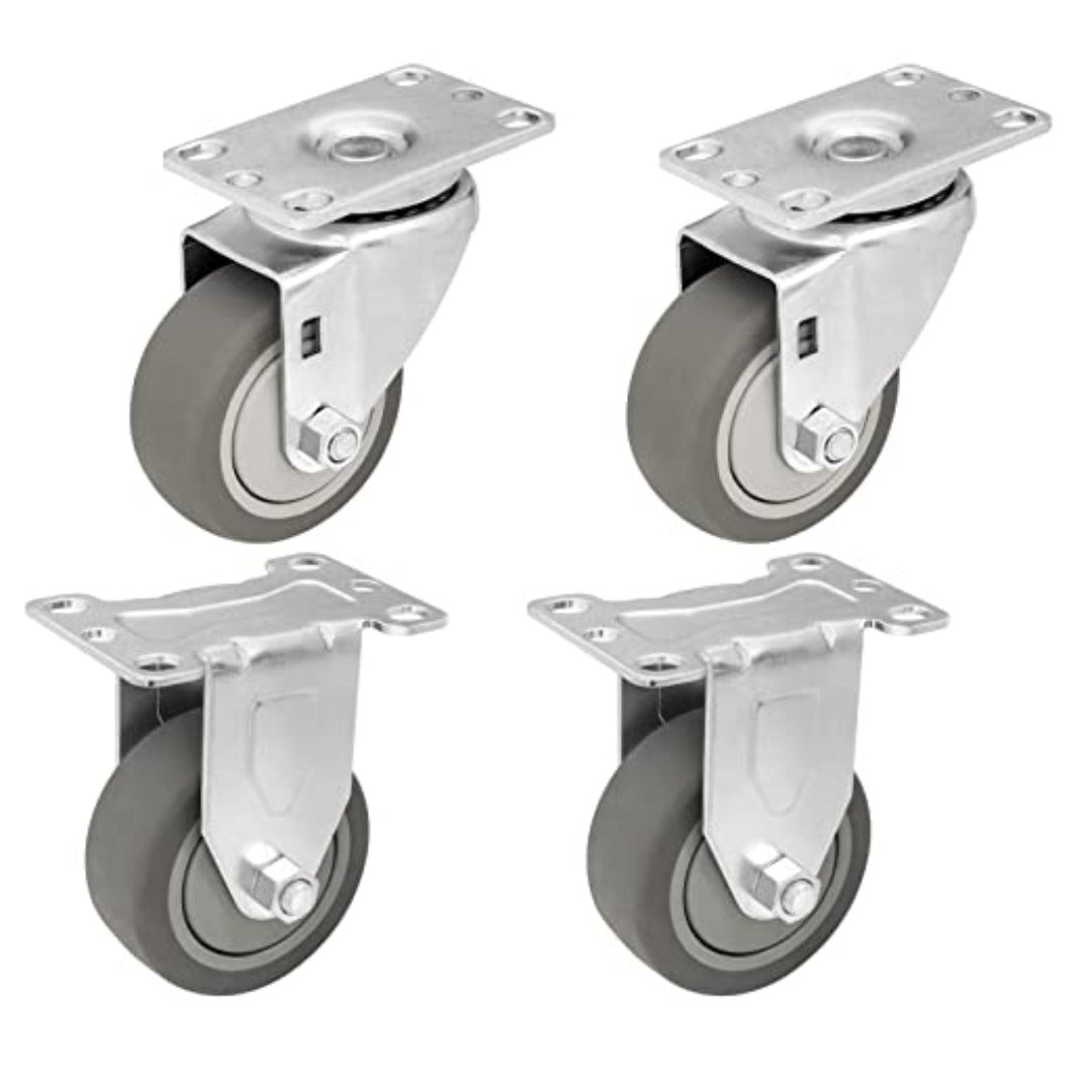 3.5" 4-Pack Heavy Duty Thermoplastic Rubber Swivel Plate Casters - 1200 lbs Total Capacity