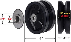 4-inch x 2-inch Cast Iron V-Groove Caster Wheel - Straight Roller Bearing - 600 lbs Capacity - 1 Black Wheel
