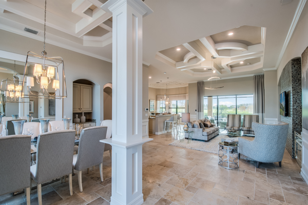 offered ceiling in coastal style home