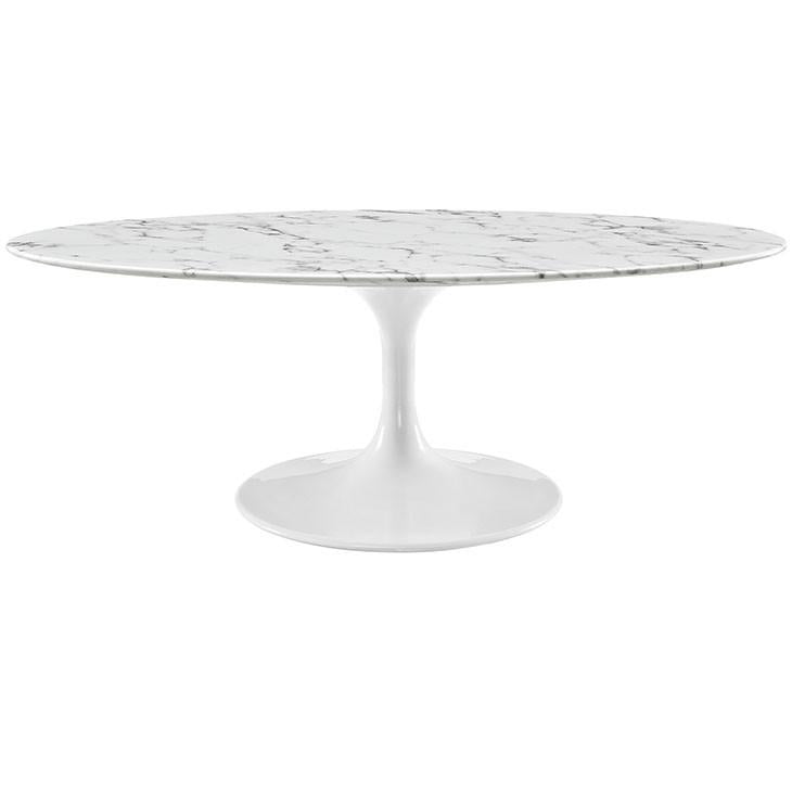 Saarinen style Tulip 48" Oval Marble Coffee Table - EMFURN