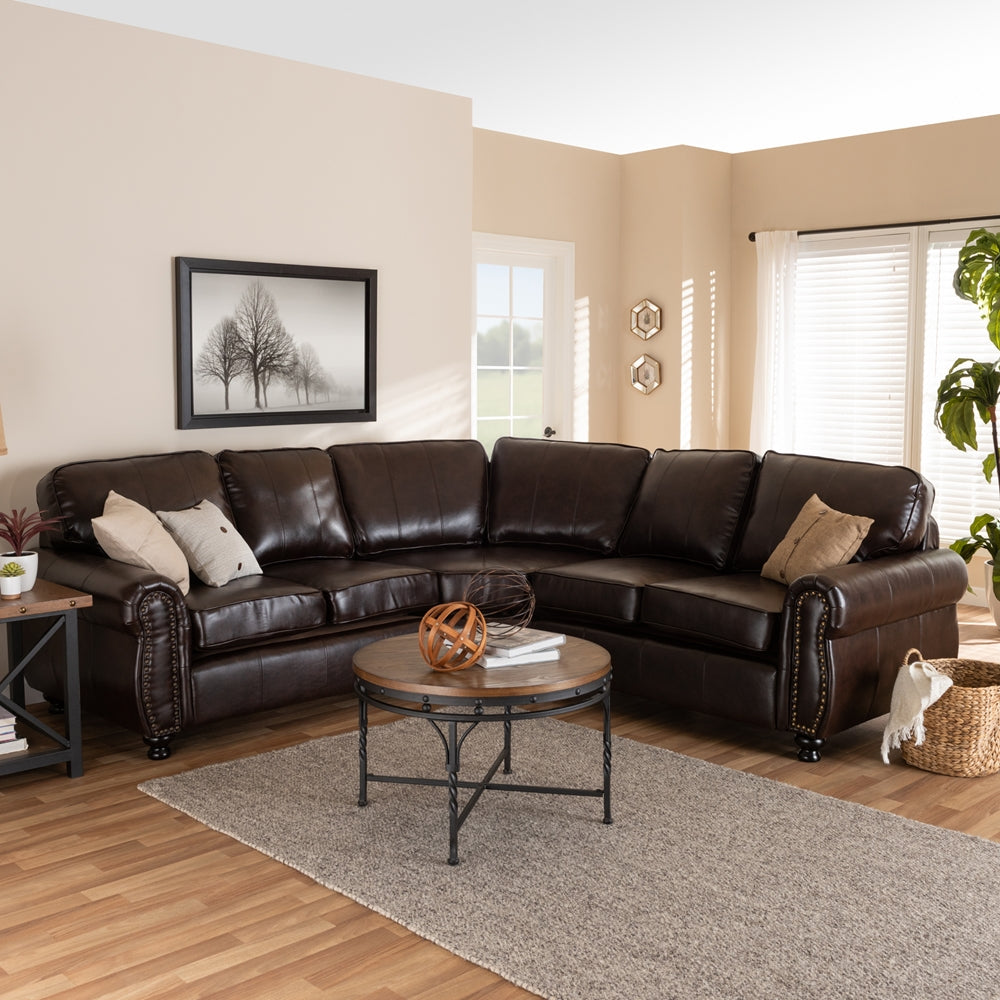 Hamilton Dark Brown Faux Leather Sectional Sofa Emfurn