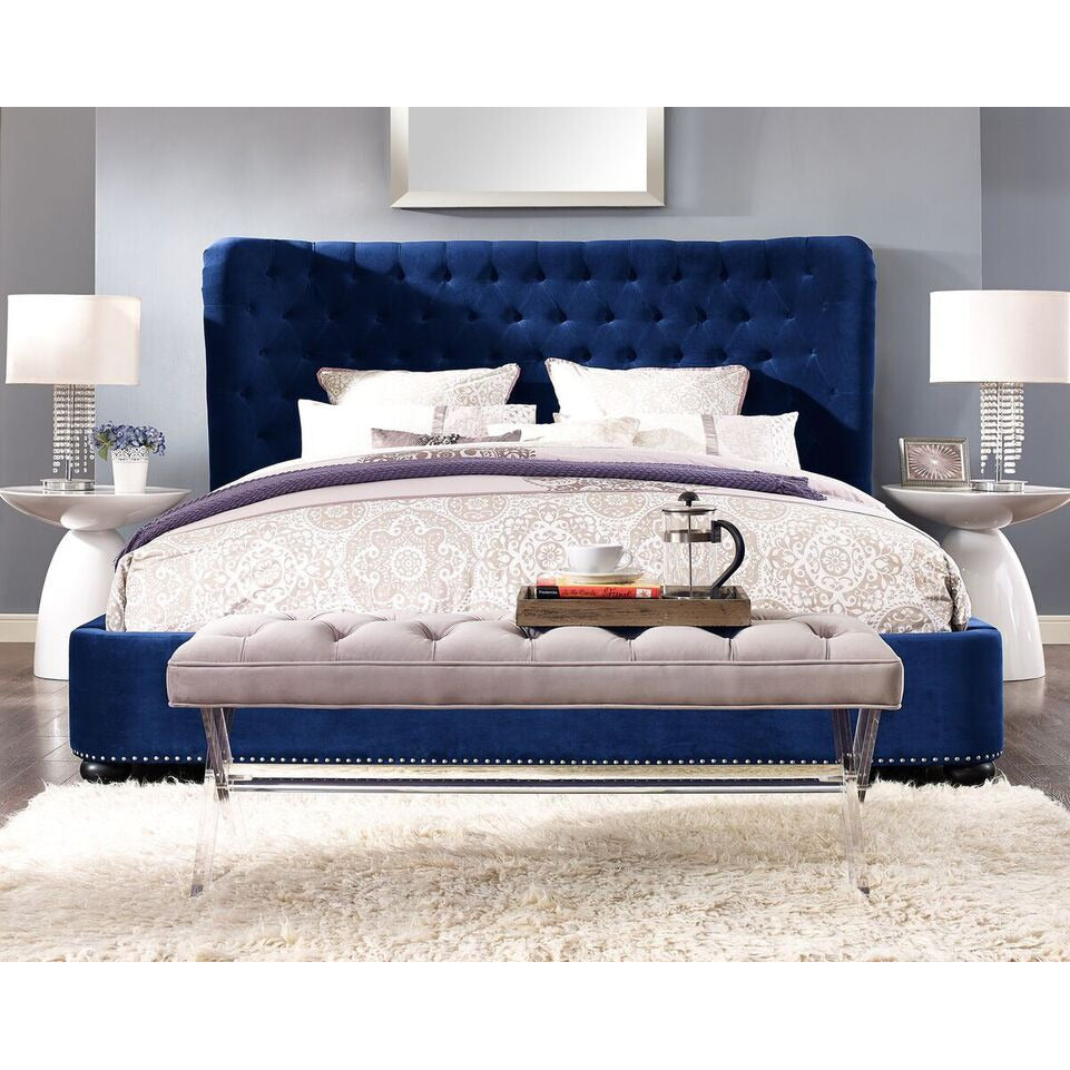 Philly Queen Navy Blue Velvet Bed Frame Emfurn 