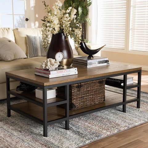 Calder Industrial Oak Brown Coffee Table - living-essentials