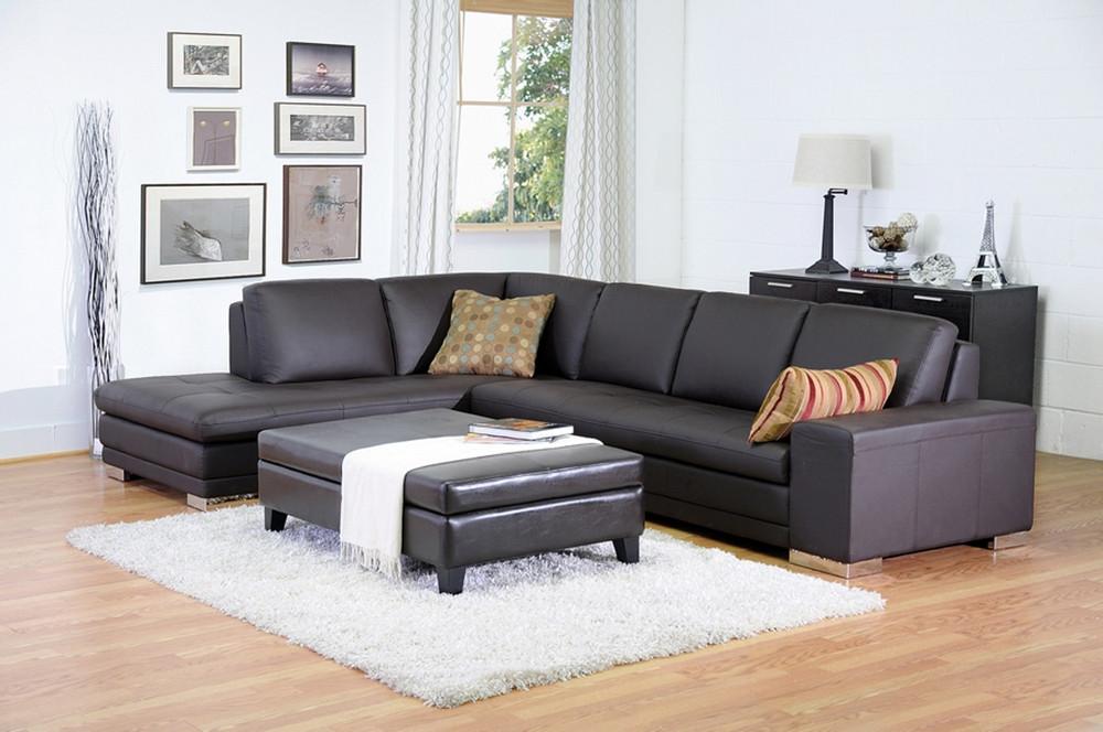 Cerise Dark Brown Leather Sectional Sofa Emfurn