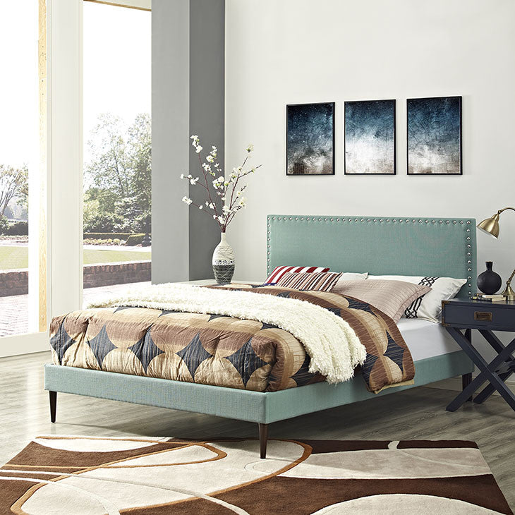 Lyka Queen Fabric Platform Bed with Round Tapered Legs – EMFURN