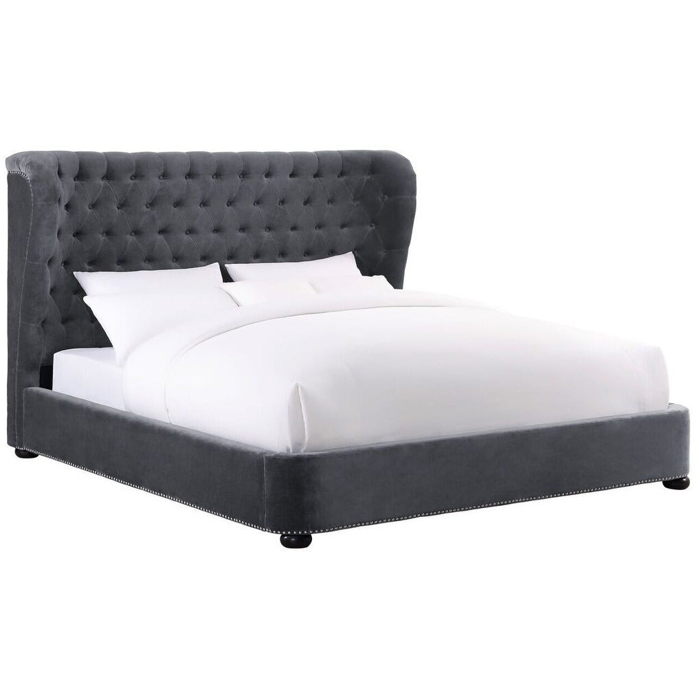 Philly Queen Grey Velvet Bed Frame EMFURN