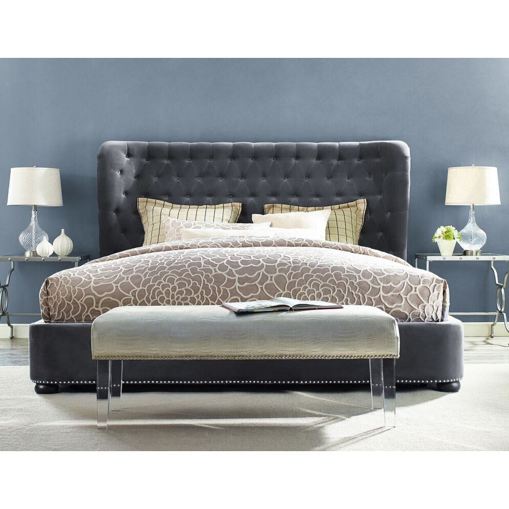 Philly Queen Grey Velvet Bed Frame - EMFURN