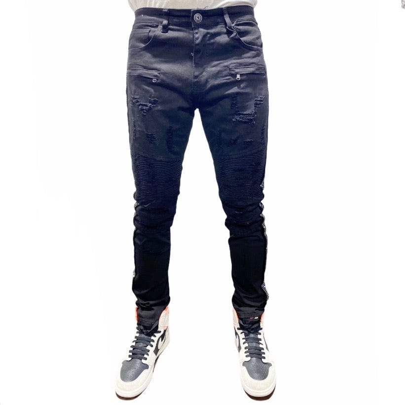 Waimea Rhinestone Side Tape Denim Jeans (Black) M4935TA – City Man USA