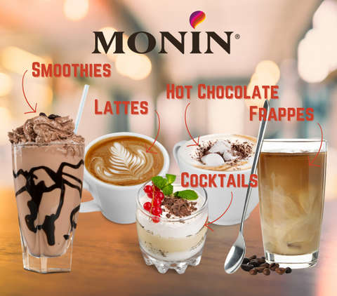 What can MONIN Syrups be used for? Coffee, Latte, Cocktails,Milkshakes, Hot Chocolate