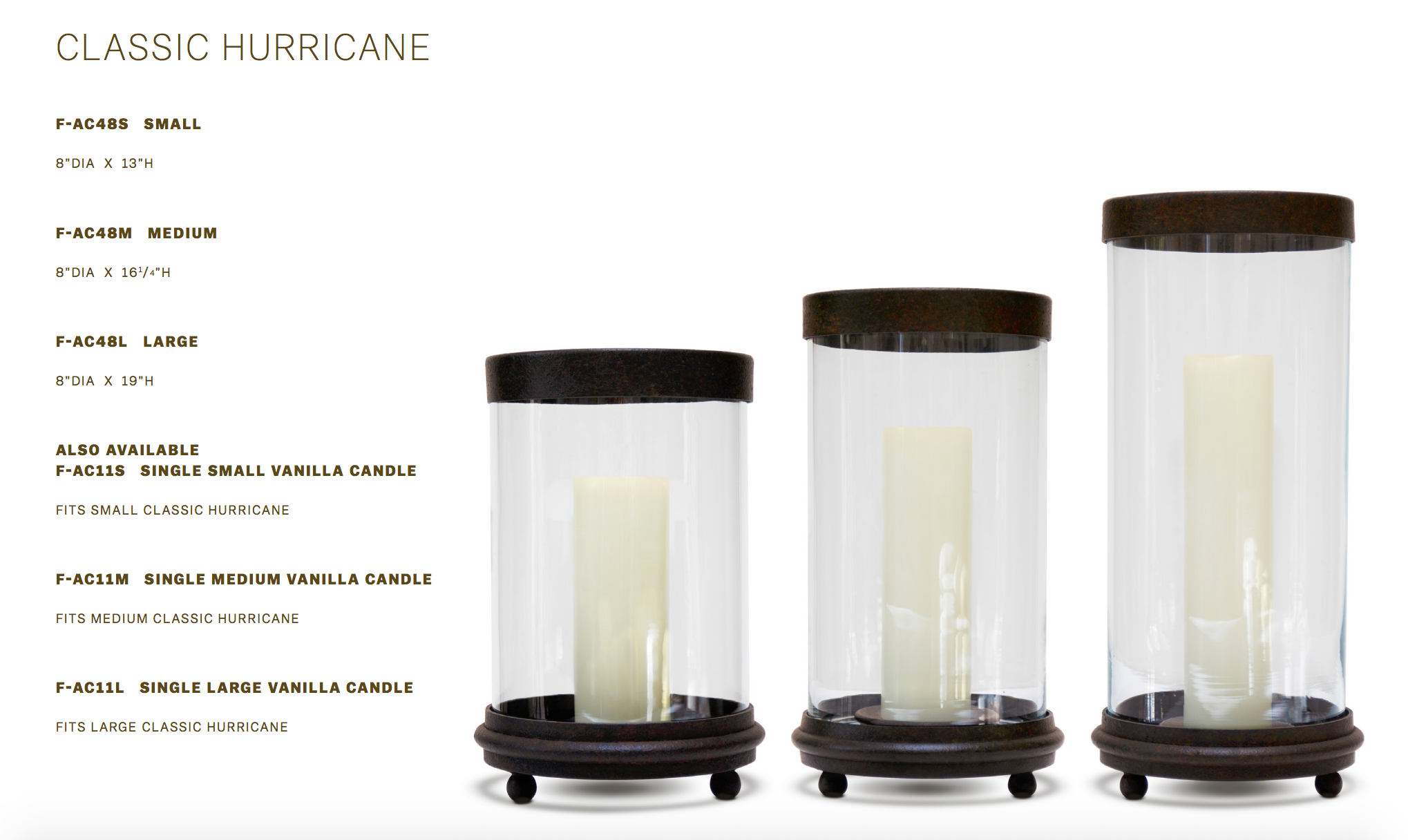 Beautiful High Quality Hurricane Lamps offered in 3 sizes at Formations USA